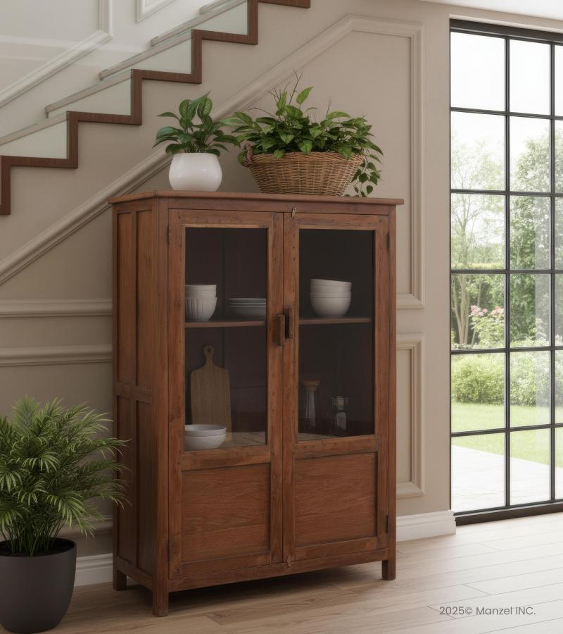 VINTAGE RECLAIMED TEAK & GLASS CABINET