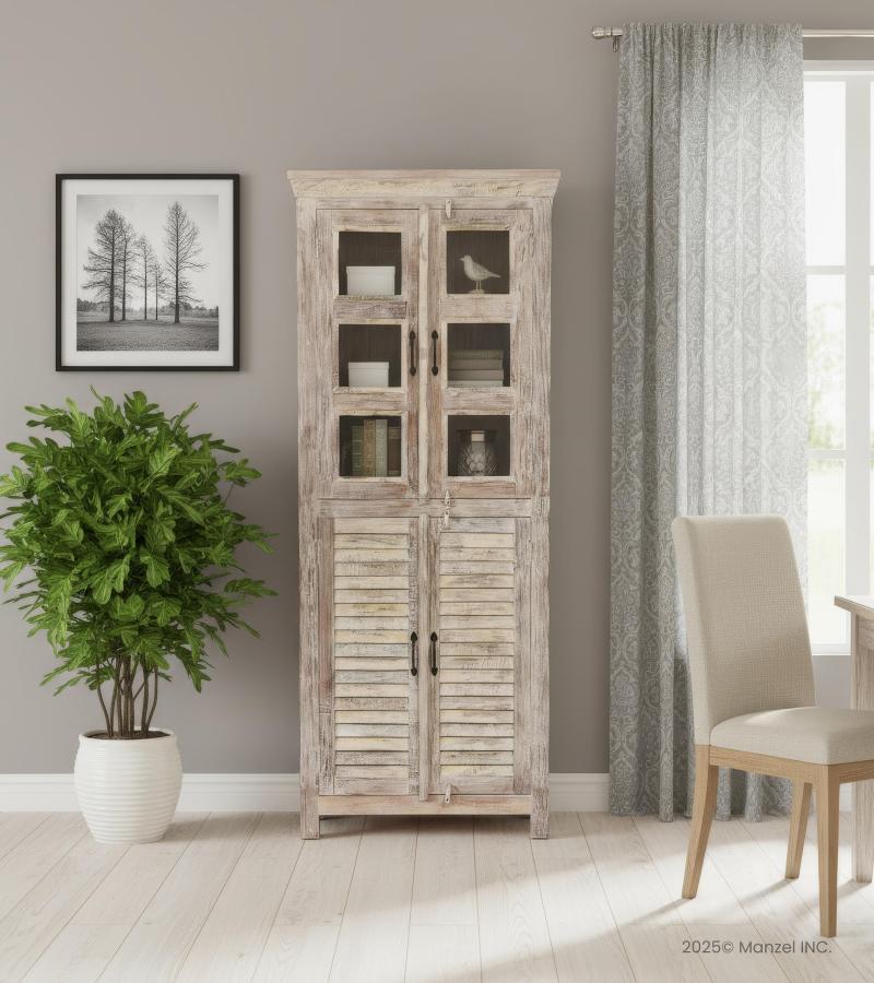 RECLAIMED TEAK 2 PC WOOD & GLASS CABINET