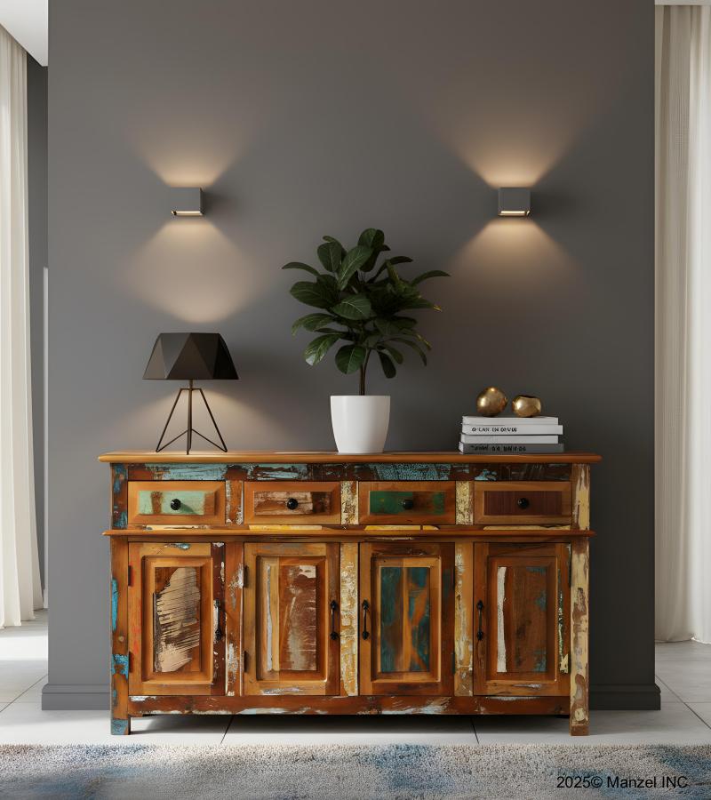 SOLID RECLAIMED TEAK WOOD SIDEBOARD 4 DOORS / 4 DRAWERS 