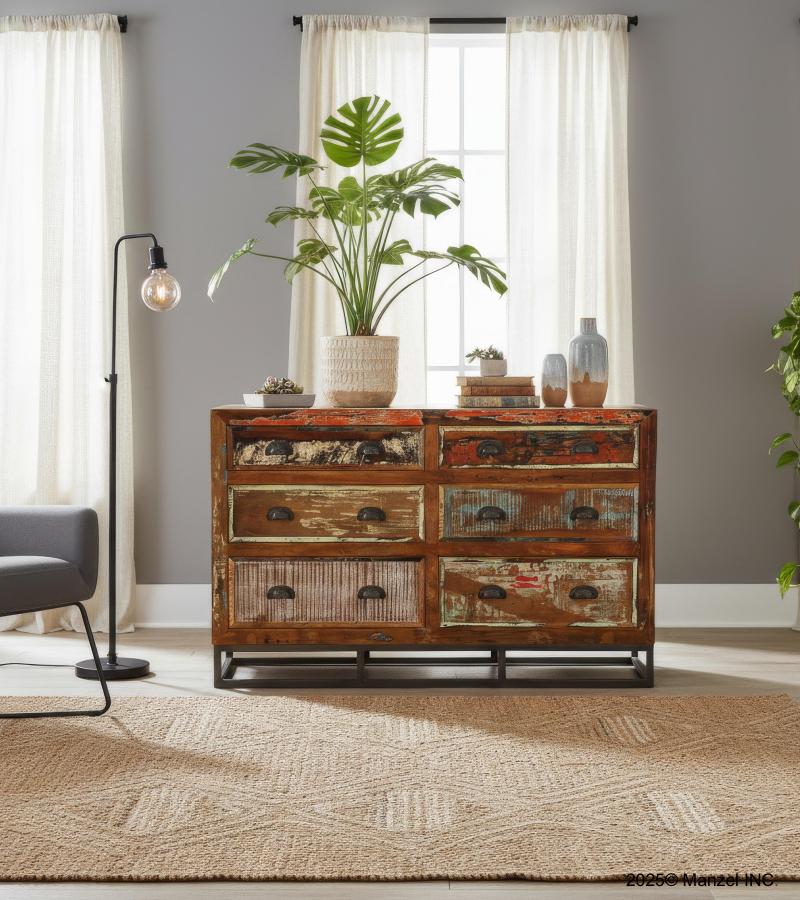 SOLID RECLAIMED TEAK WOOD 6 DRAWER DRESSER CHEST BUREAU SIDEBOARD