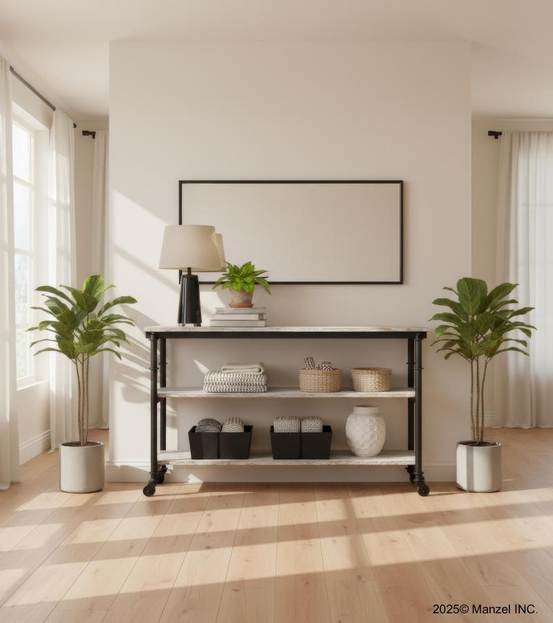 SOLID WOOD & IRON SHELVING UNIT