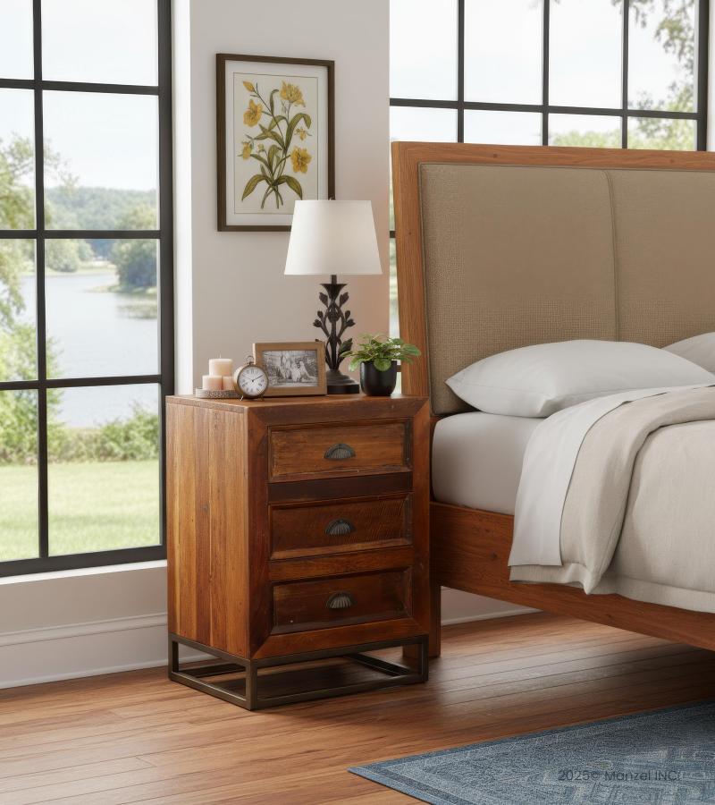 SOLID RECLAIMED TEAK WOOD 3 DRAWER END TABLE NIGHTSTAND