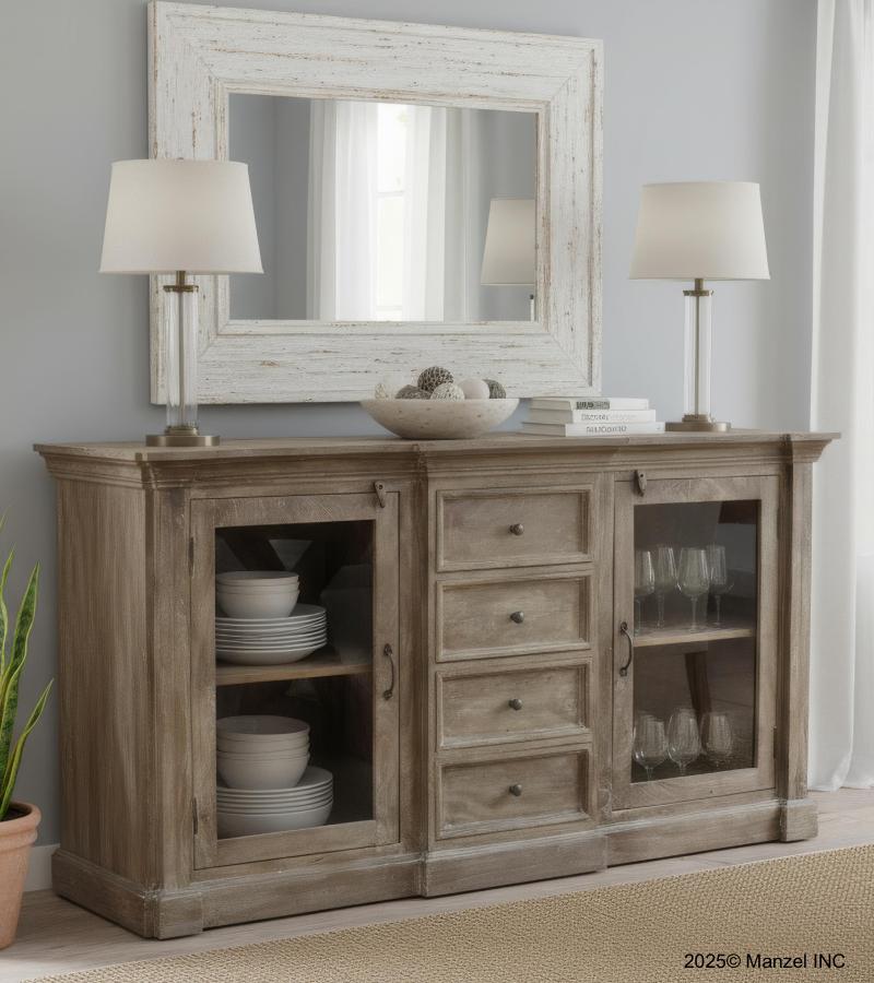 TRADITIONAL SOLID WOOD 4 DRAWER & 2 DOOR SIDEBOARD