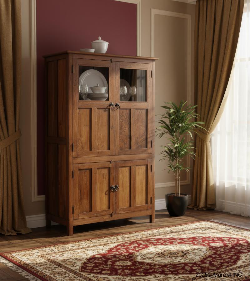 VINTAGE RECLAIMED TEAK & GLASS CABINET