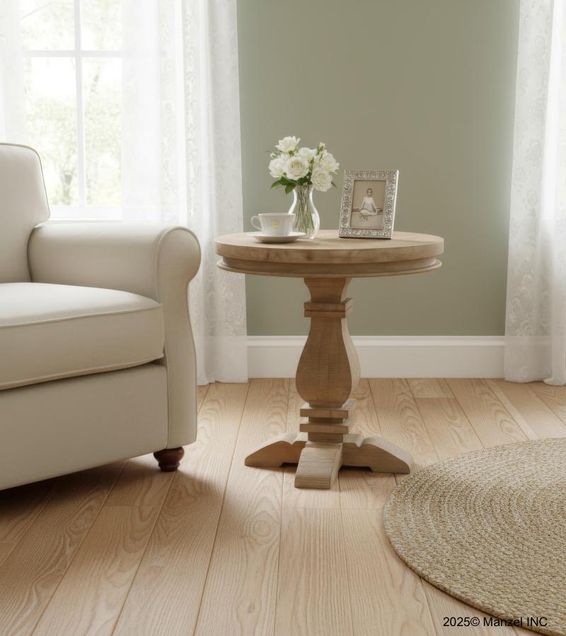 SOLID WOOD ROUND PEDESTAL END TABLE