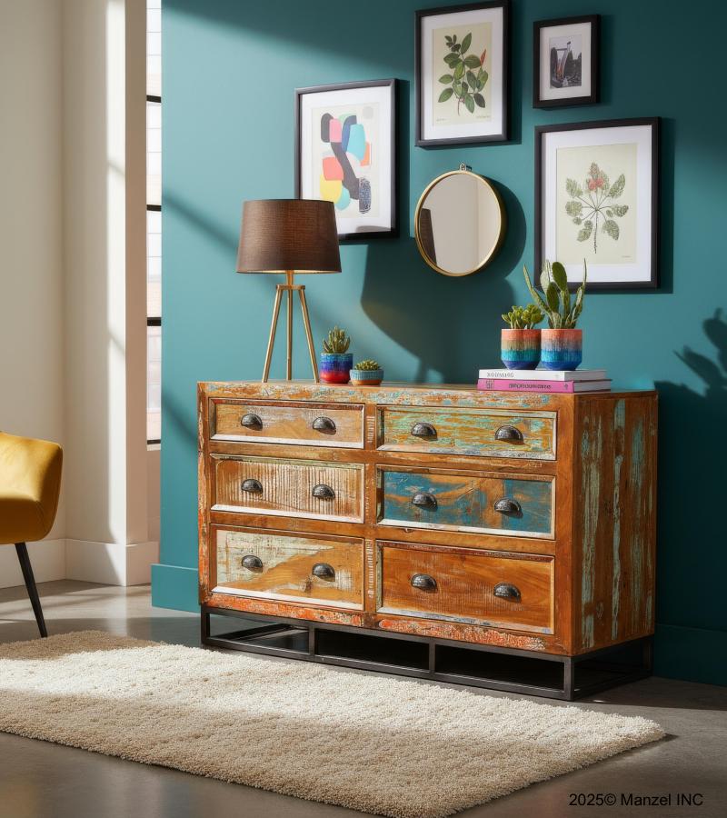 SOLID RECLAIMED TEAK WOOD 6 DRAWER DRESSER CHEST BUREAU SIDEBOARD