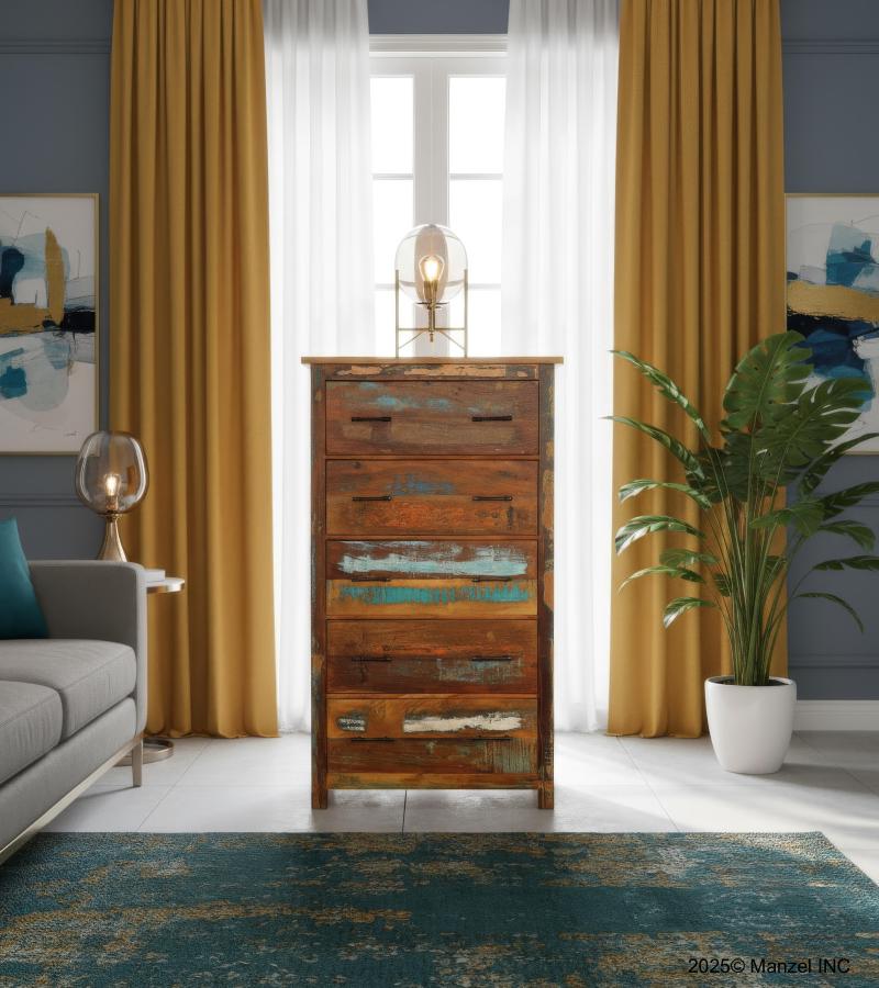 SOLID RECLAIMED TEAK WOOD 5 DRAWER DRESSER BUREAU