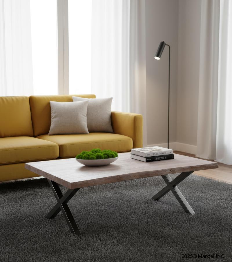 SOLID LIVE EDGE WOOD COFFEE TABLE W/ METAL BASE