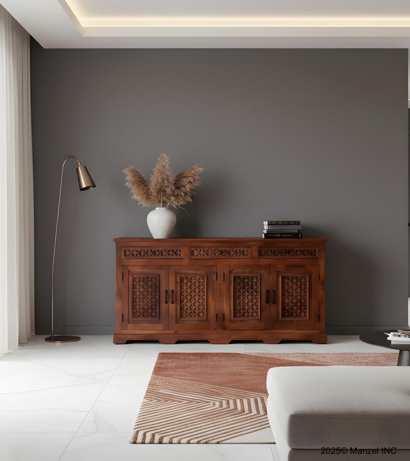 4 DOOR CARVED WOOD SIDEBOARD W/ DRAWERS