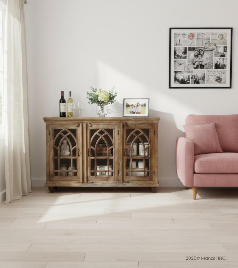 SOLID WOOD & GLASS SIDEBOARD