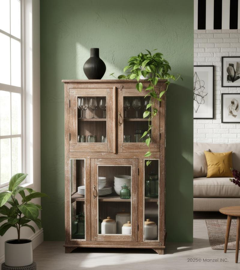 VINTAGE RECLAIMED TEAK & GLASS CABINET