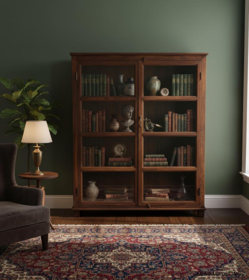 VINTAGE RECLAIMED TEAK & GLASS CABINET W/ SHELVES