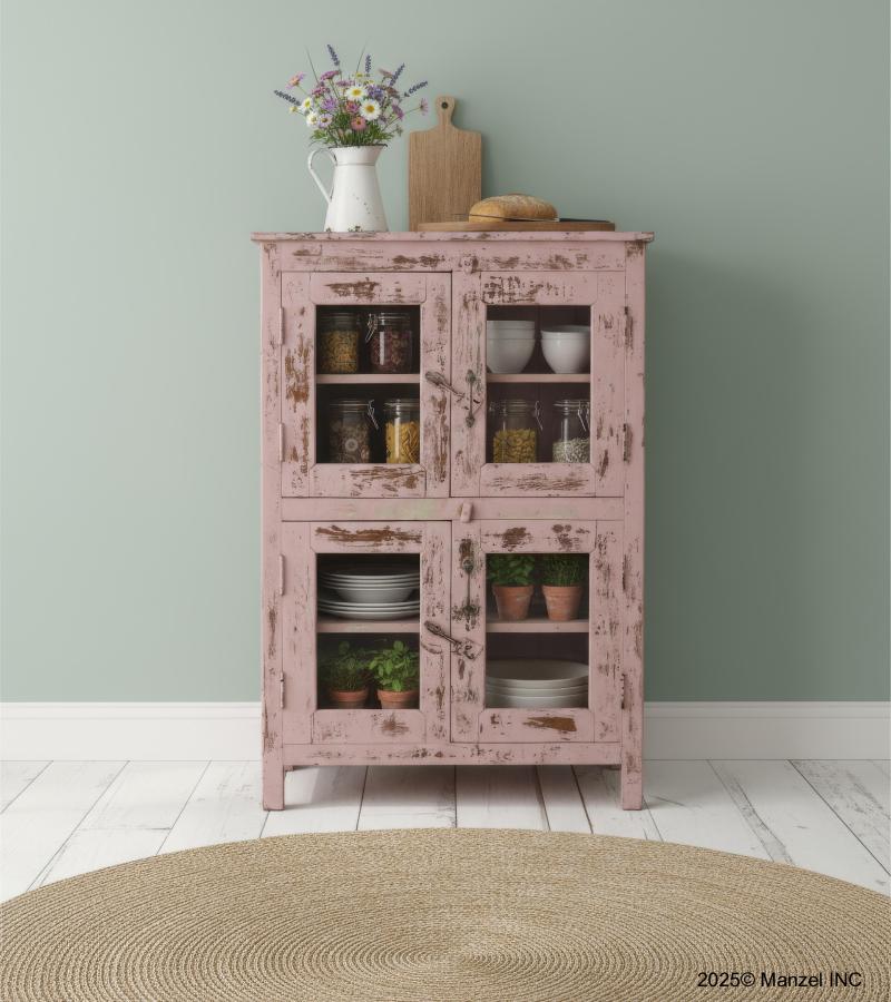 RECLAIMED TEAK & GLASS DISPLAY STORAGE CABINET