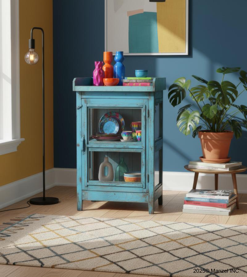 SOLID RECLAIMED TEAK & GLASS CABINET