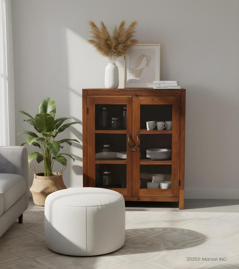 VINTAGE RECLAIMED TEAK & GLASS CABINET