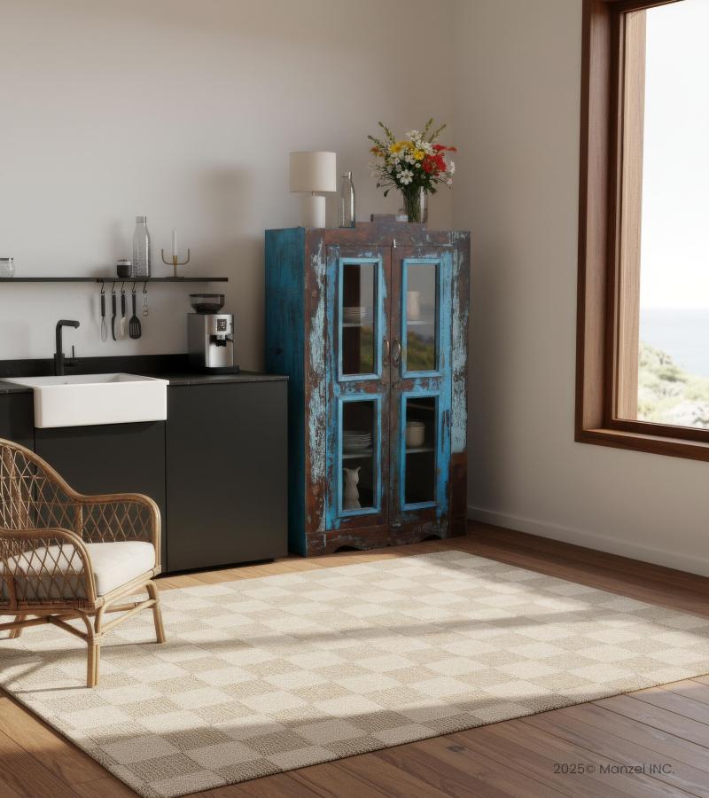 RECLAIMED TEAK WOOD & GLASS CABINET