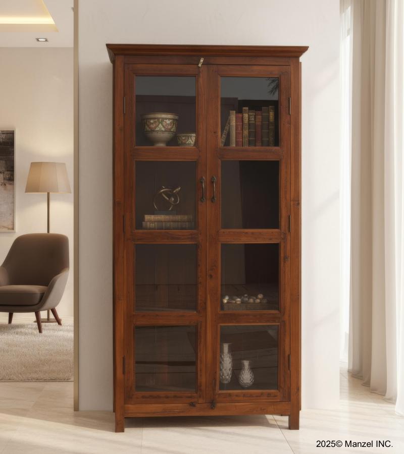 RECLAIMED TEAK WOOD & GLASS CABINET