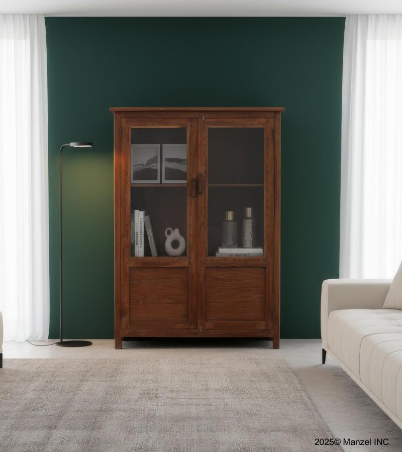 VINTAGE RECLAIMED TEAK & GLASS CABINET W/ SHELVES
