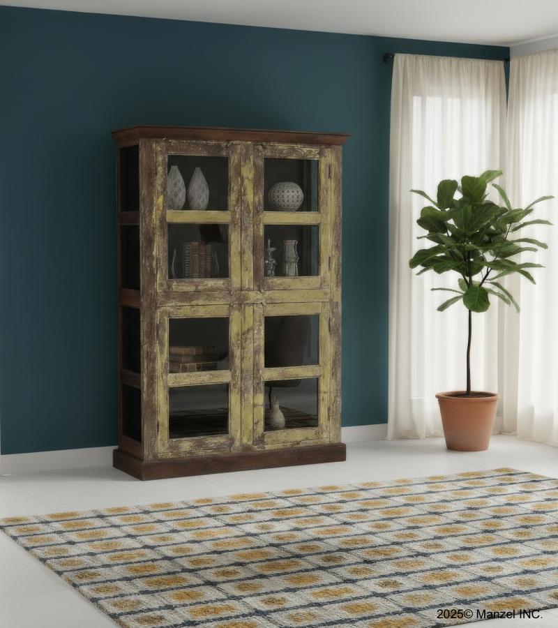 VINTAGE RECLAIMED TEAK WOOD & GLASS CABINET DISPLAY CASE