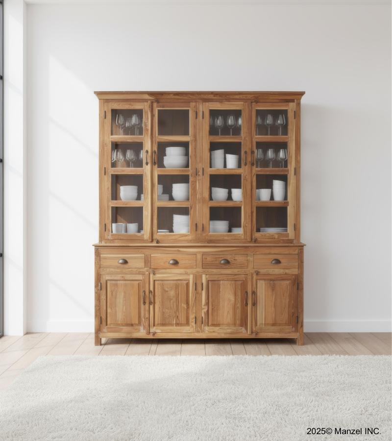 SOLID RECLAIMED TEAK WOOOD & GLASS HUTCH