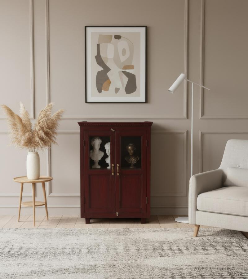 VINTAGE RECLAIMED TEAK & GLASS CABINET