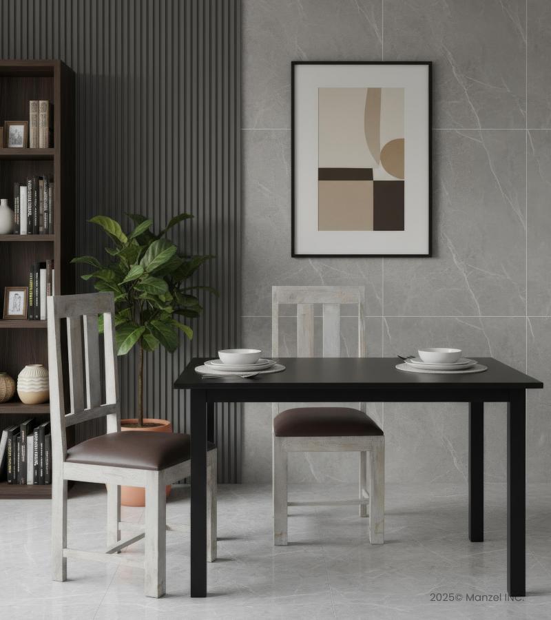 SOLID WOOD DINING CHAIR W/ GENUINE LEATHER UPHOLSTERED SEAT