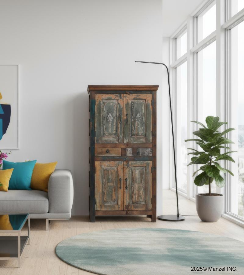 SOLID RECLAIMED TEAK WOOD 4 DOOR, 2 DRAWER CABINET