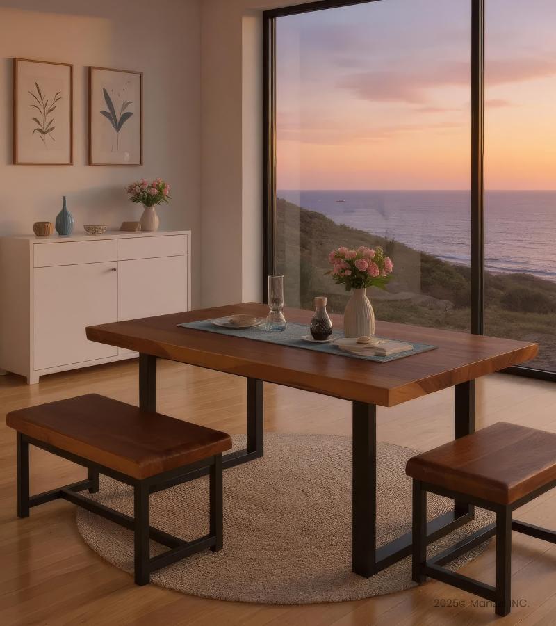 LIVE EDGE SOLID SUAR WOOD TABLE W/ METAL BASE