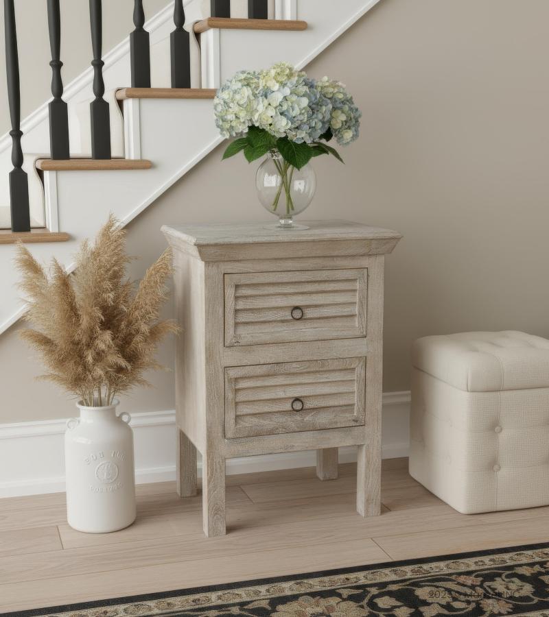 SOLID WOOD 2 DRAWER END TABLE / NIGHTSTAND