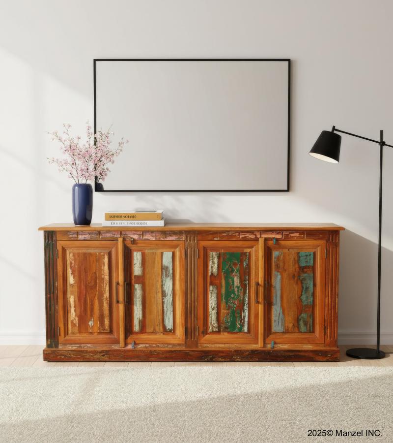 SOLID RECLAIMED TEAK WOOD SIDEBOARD CABINET 4 DOORS