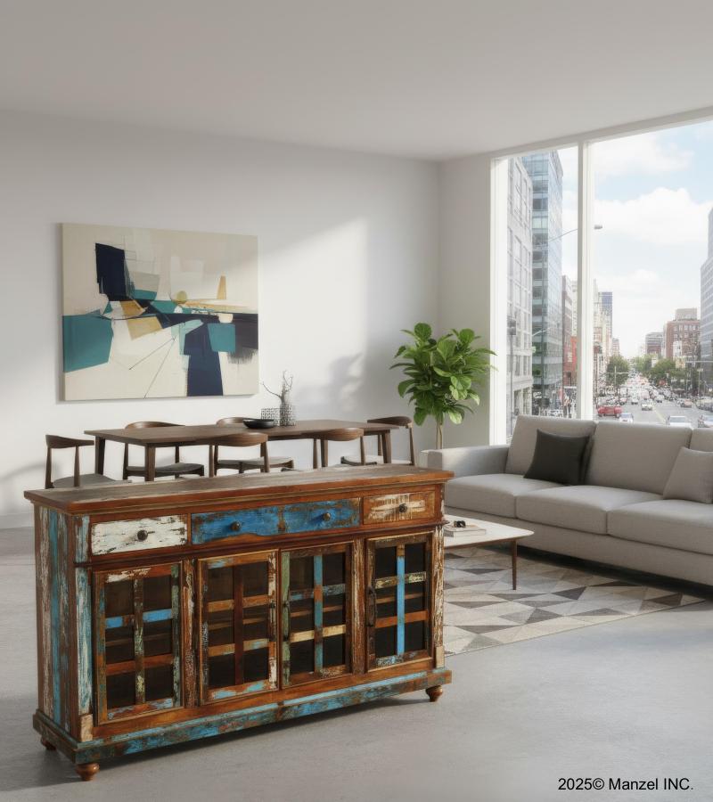 WOODEN GLASS SIDEBOARD