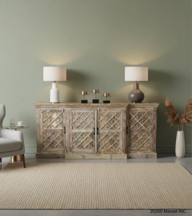 HAND CARVED SOLID RECLAIMED TEAK SIDEBOARD 4 DOORS