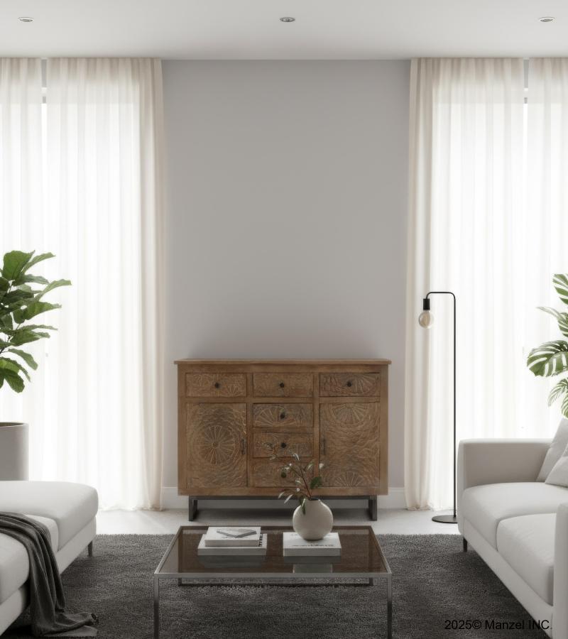 HAND CARVED SOLID WOOD 6 DRAWER & 2 DOOR SIDEBOARD