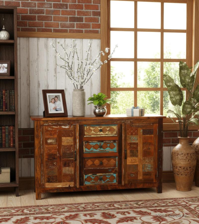 SOLID RECLAIMED TEAK WOOD SIDEBOARD  WITH DRAWERS & DOORS
