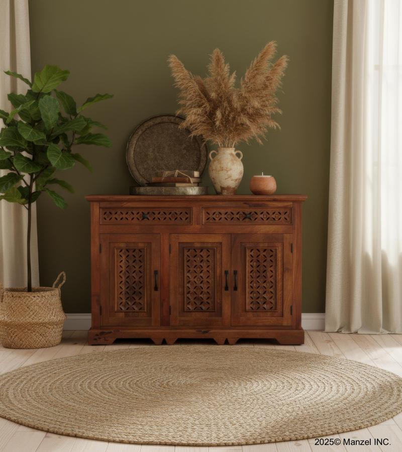 CARVED WOOD SIDEBOARD W/ 3 DOORS & DRAWERS