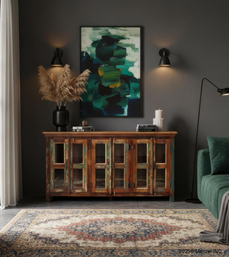 WOODEN GLASS SIDEBOARD