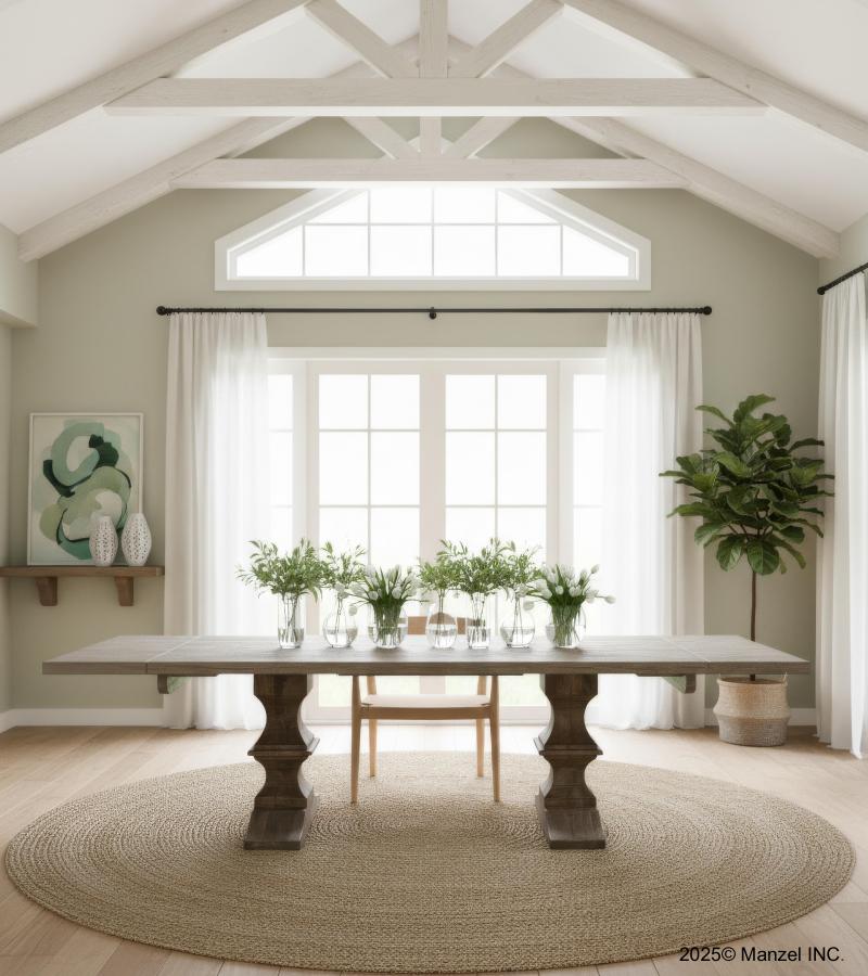 SOLID WOOD PEDESTAL EXTENSION DINING TABLE