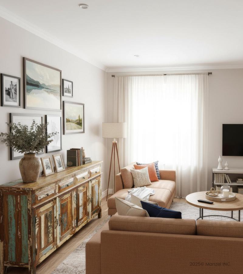 SOLID RECLAIMED TEAK WOOD 4 DOOR & 4 DRAWER SIDEBOARD