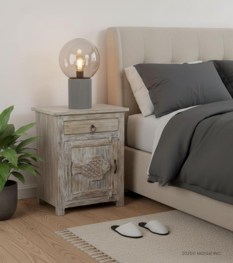 SOLID RECLAIMED TEAK WOOD W/ CARVED FISH END TABLE / NIGHTSTAND