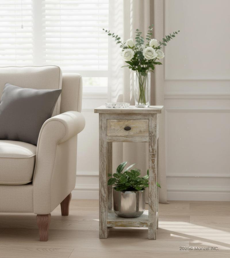 SOLID RECLAIMED TEAK WOOD END TABLE W/ DRAWER