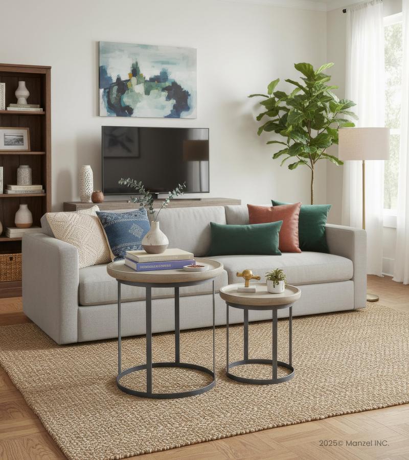 SET OF 2 STACKING SIDE TABLES WOOD & IRON