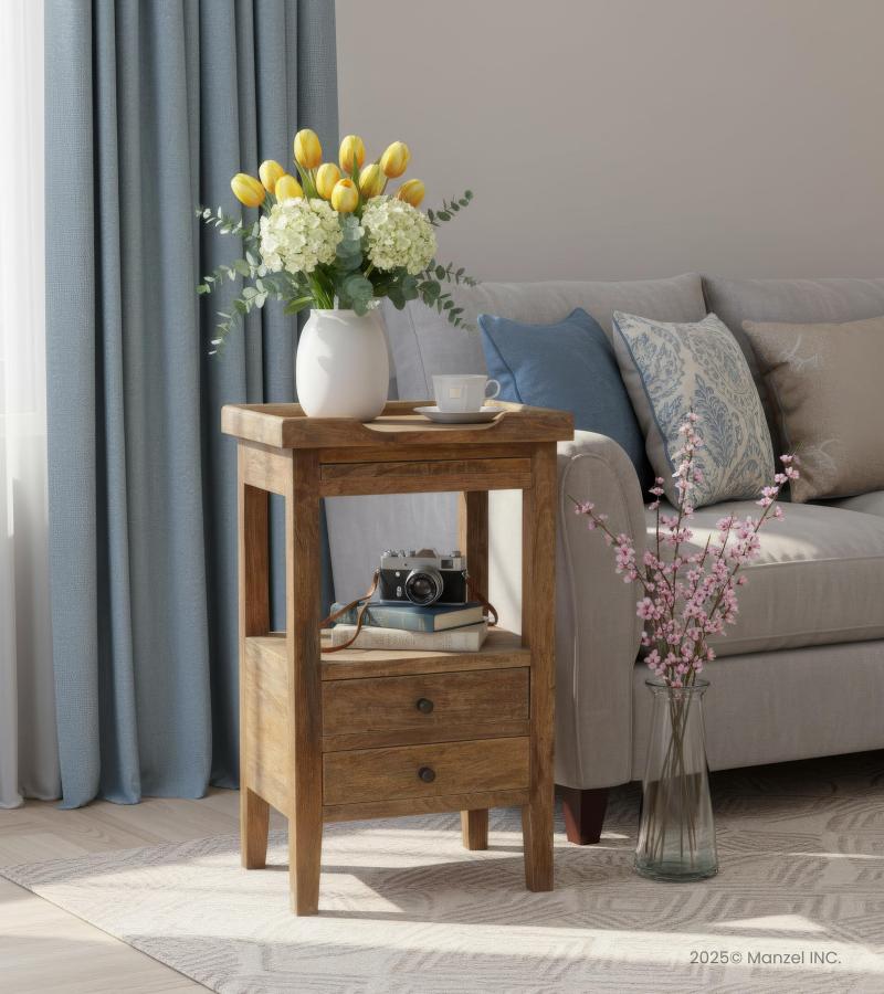 SOLID WOOD 2 DRAWER NIGHTSTAND END TABLE