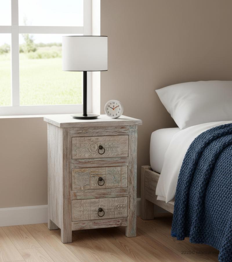 SOLID RECLAIMED TEAK WOOD 3 DRAWER END TABLE /  BEDSIDE