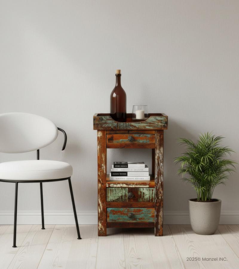SOLID RECLAIMED TEAK WOOD SIDE TABLE END TABLE 
