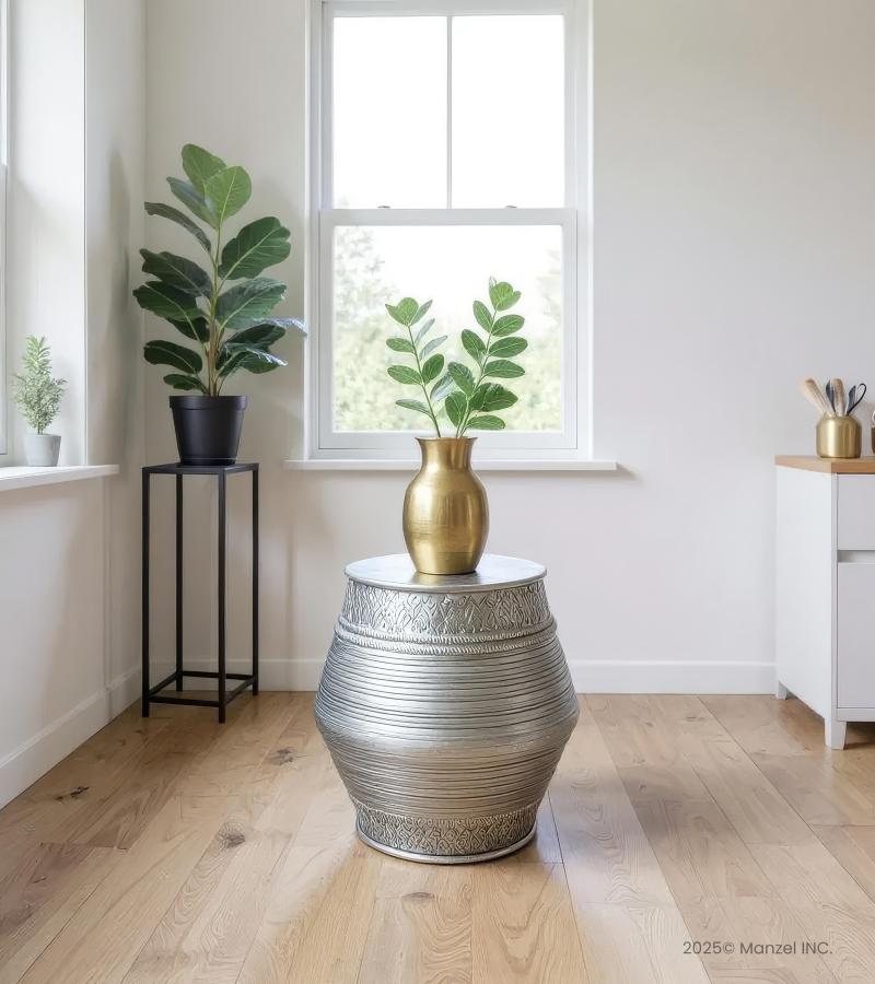 Nickel Barrel End Table