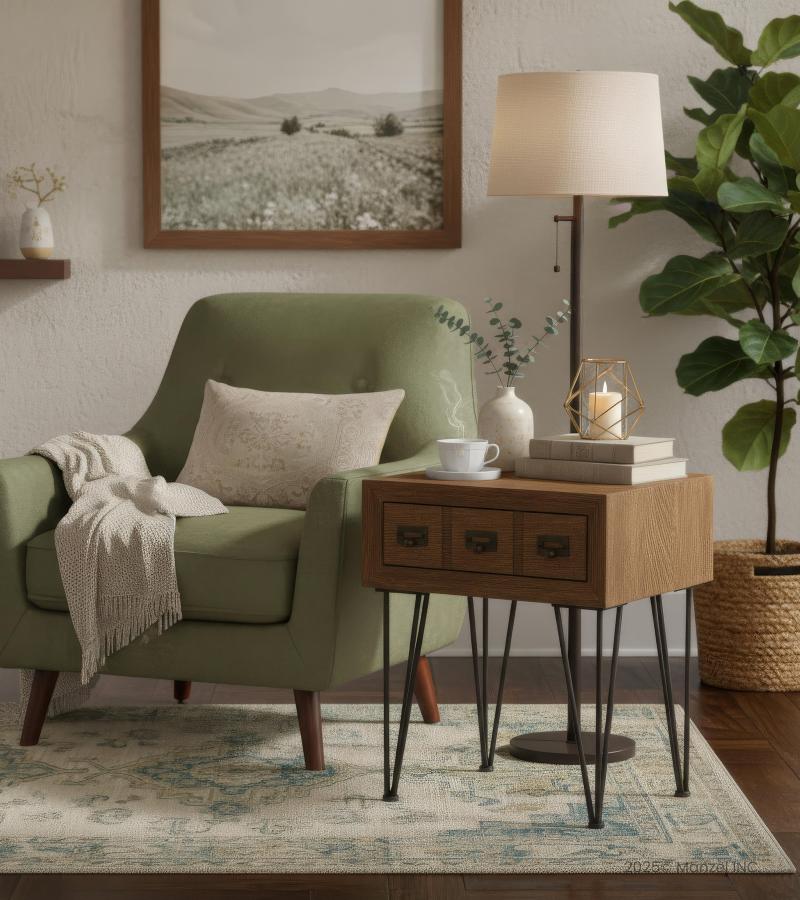 SOLID WOOD & IRON END TABLE