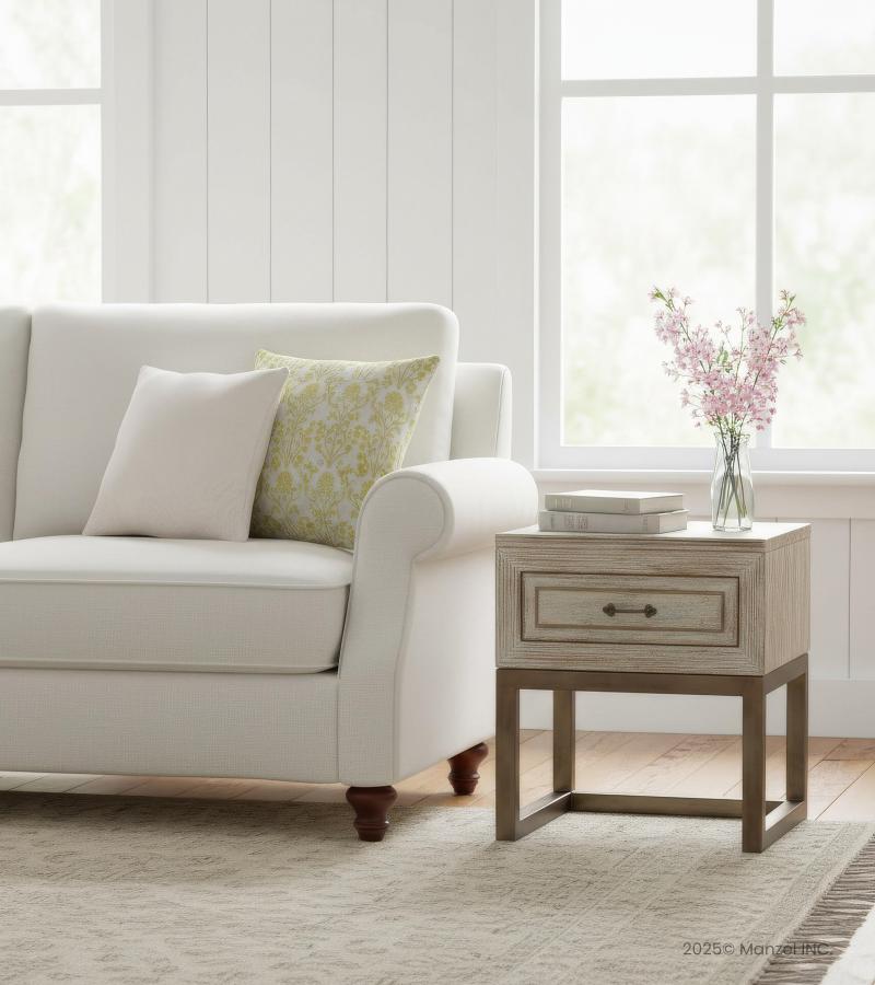 SOLID RECLAIMED TEAK WOOD & IRON NIGHTSTAND END TABLE W/ DRAWER