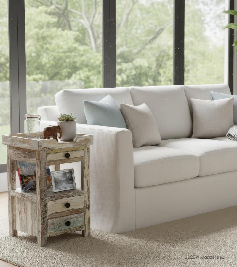 SOLID RECLAIMED TEAK WOOD 3 DRAWER END TABLE / NIGHT STAND