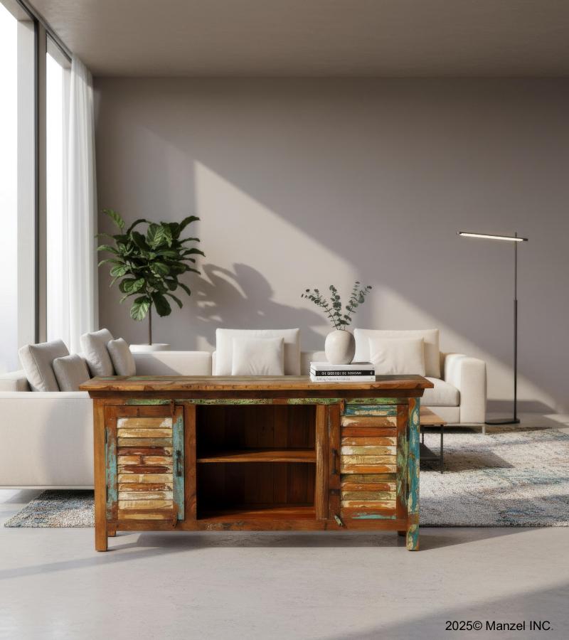 SOLID RECLAIMED TEAK WOOD 2 DOOR CONSOLE SIDEBOARD