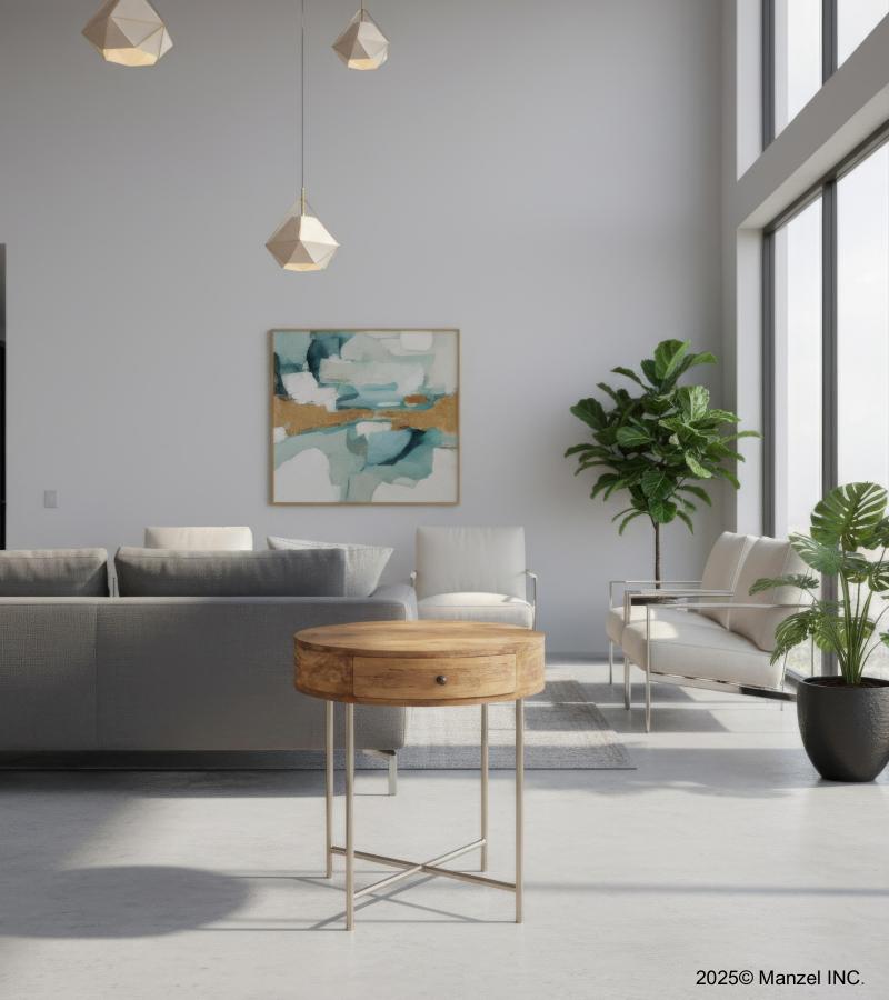 SOLID WOOD & IRON ROUND SIDE TABLE / OCCASIONAL TABLE